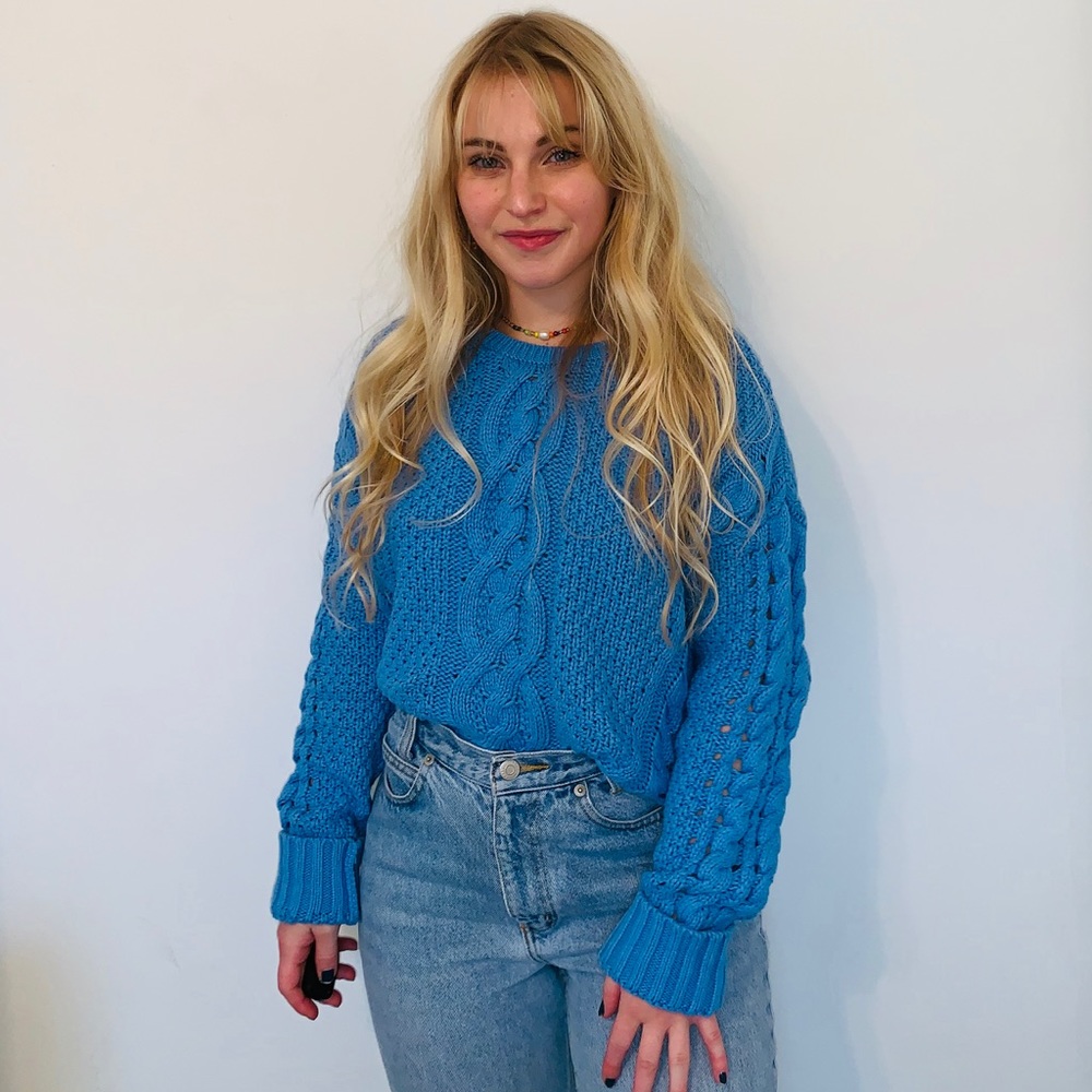 Reunited Clothing Blue Cable Knit Sweater
